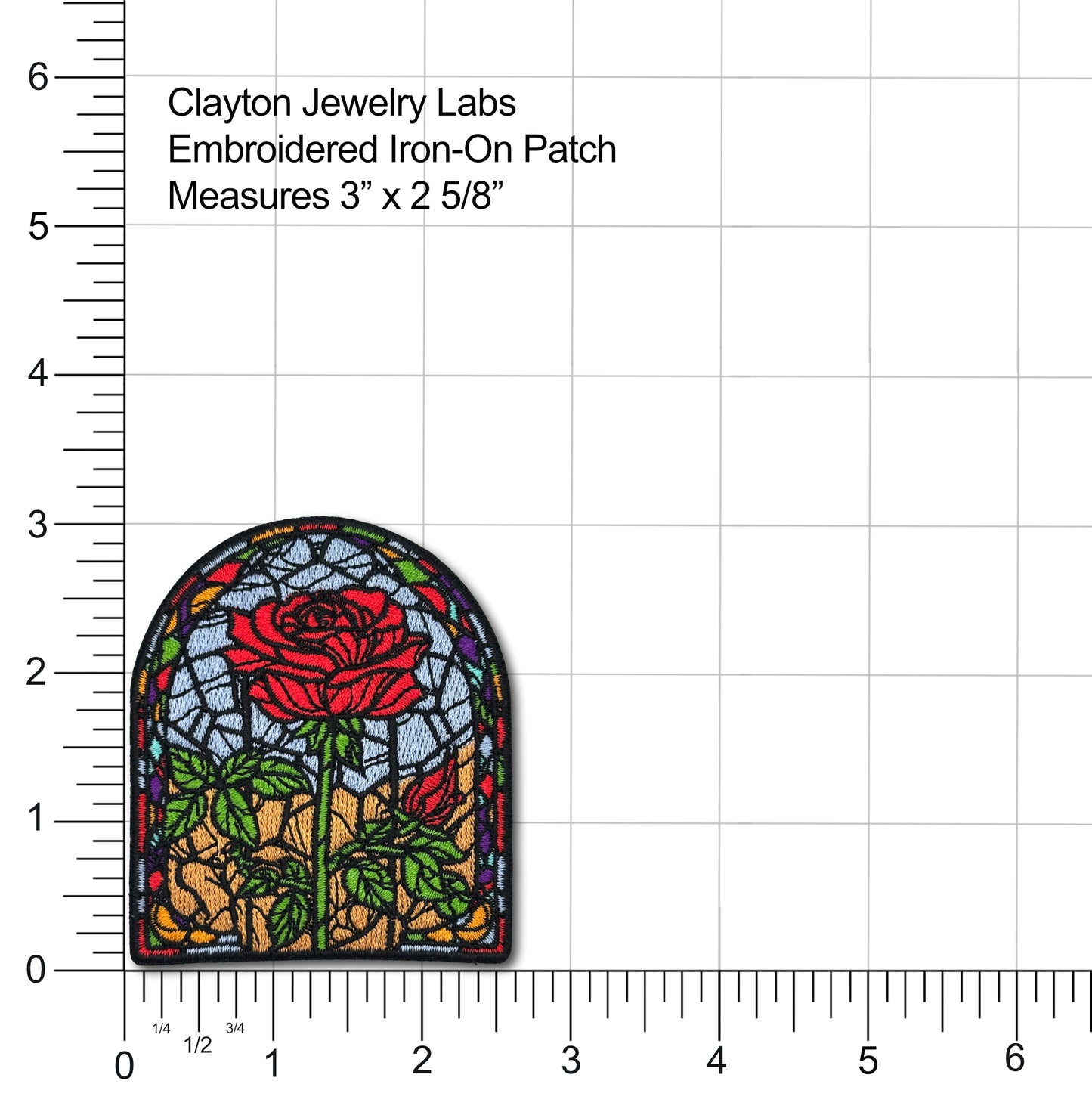 Rose Stained Glass Window Embroidered Iron-on Patch