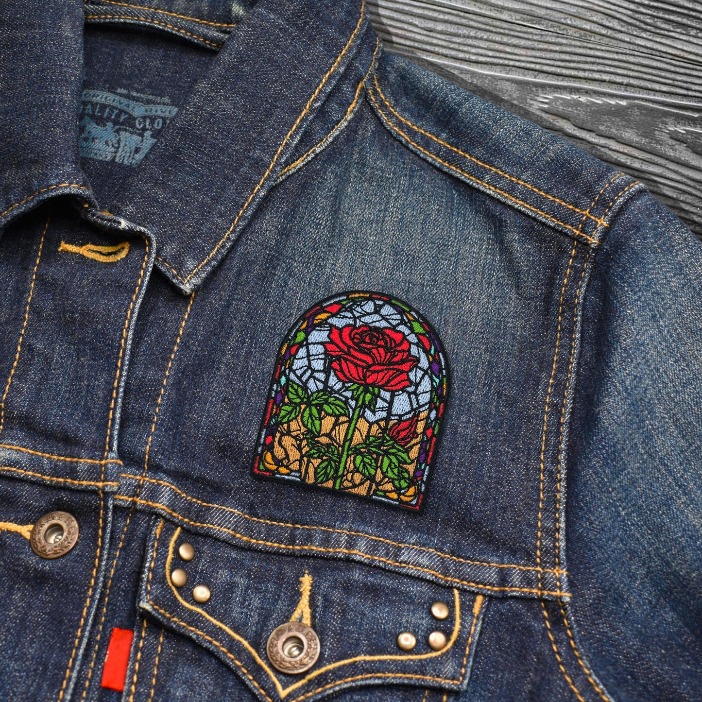 Rose Stained Glass Window Embroidered Iron-on Patch