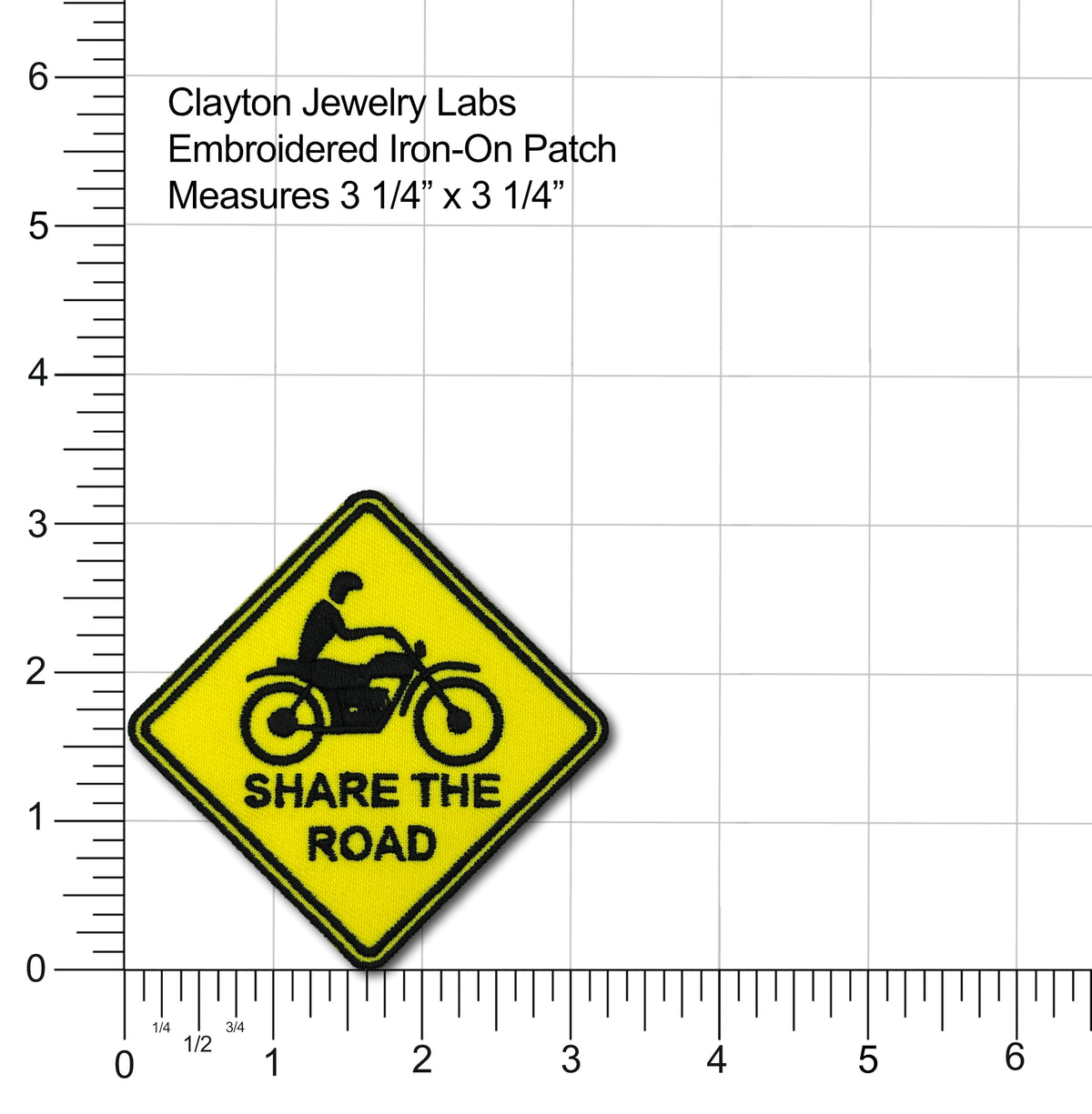 Share the Road Motorcycle Sign Embroidered Iron-on Patch - Clayton Jewelry Labs - Patch