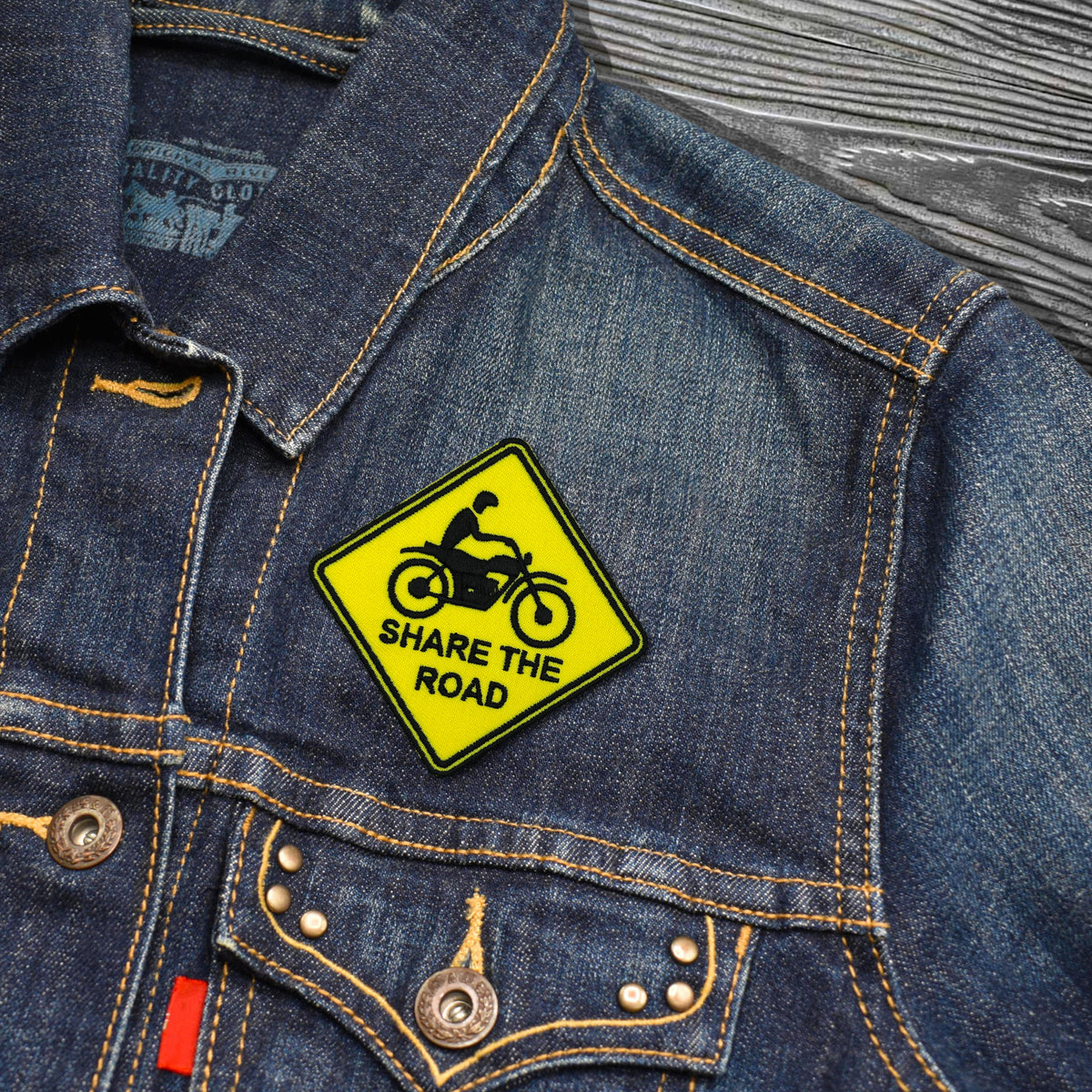 Share the Road Motorcycle Sign Embroidered Iron-on Patch - Clayton Jewelry Labs - Patch