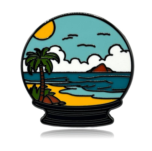 Tropical Beach Snow Globe Enamel Pin