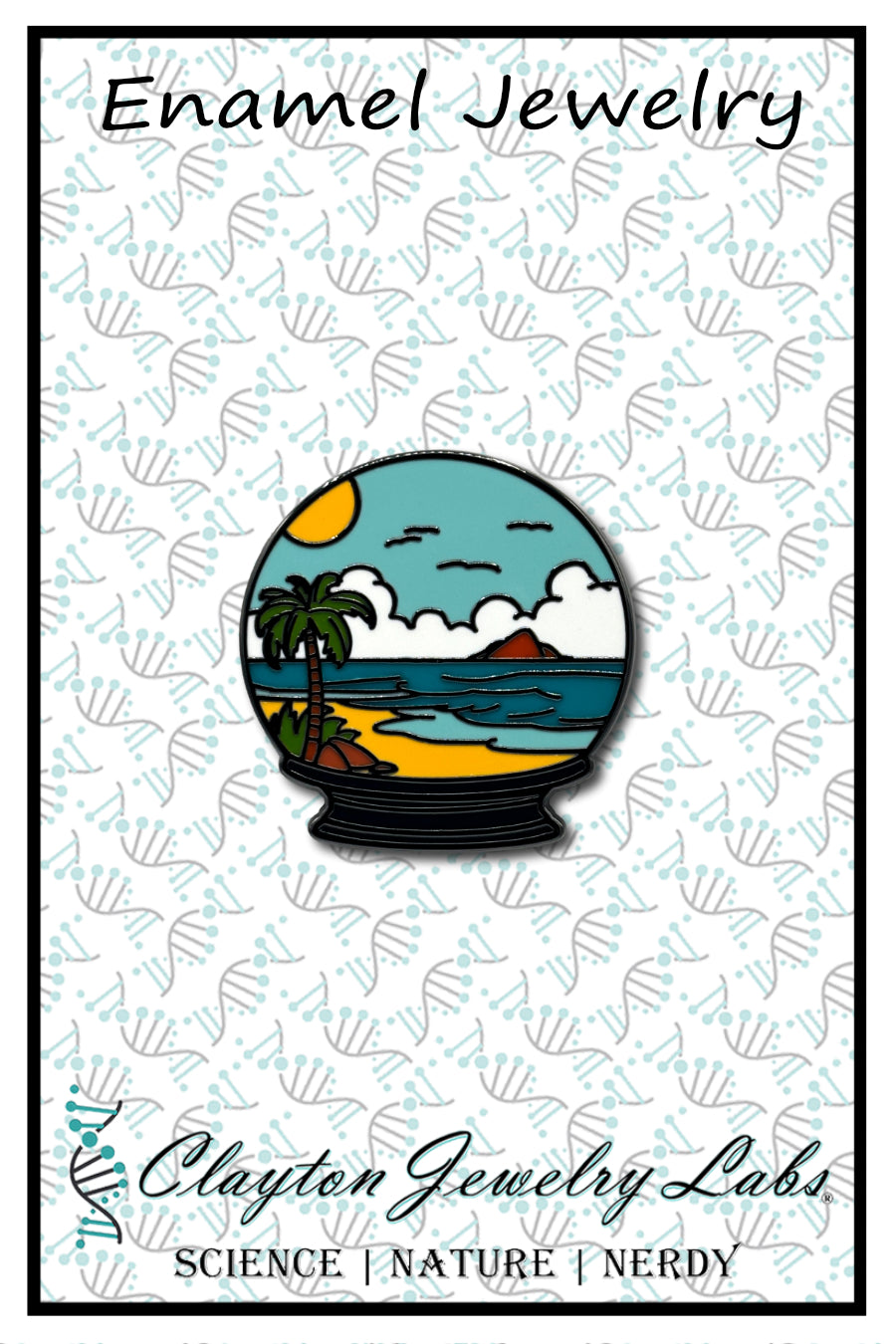 Tropical Beach Scene Snow Globe Enamel Pin