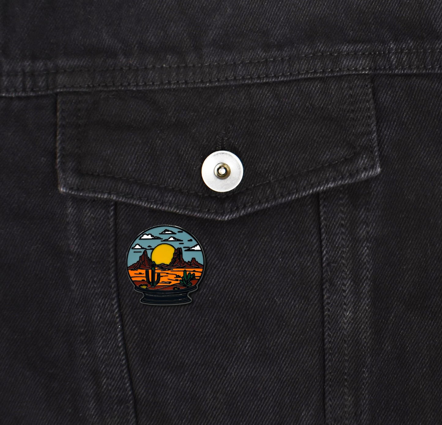 Desert Scene Snow Globe Enamel Pin