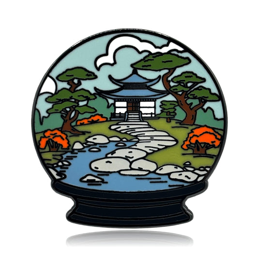 Japanese Zen Garden Scene Snow Globe Enamel Pin