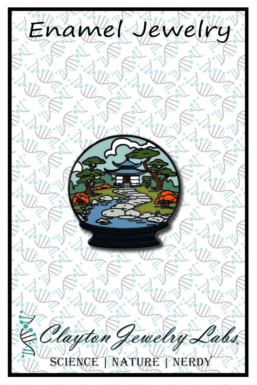 Japanese Zen Garden Scene Snow Globe Enamel Pin