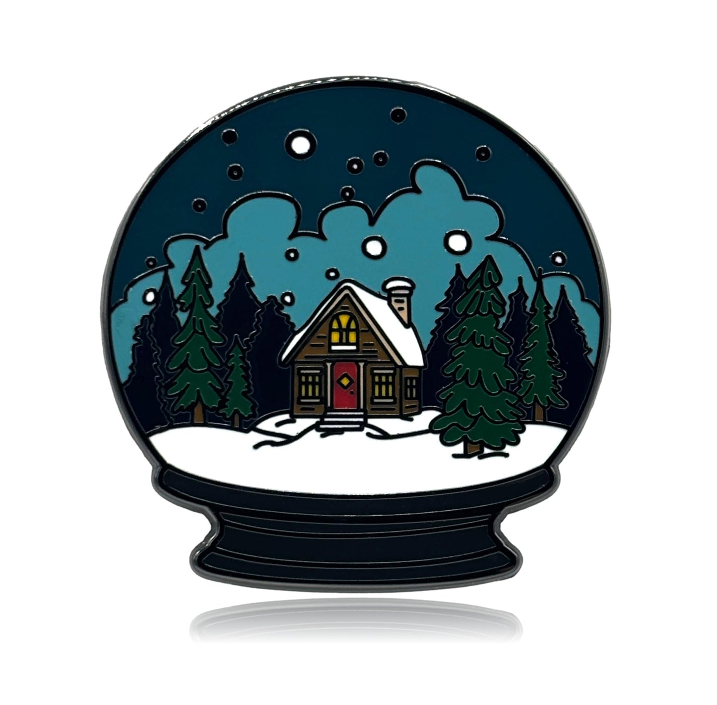 Winter Forest Scene Snow Globe Enamel Pin