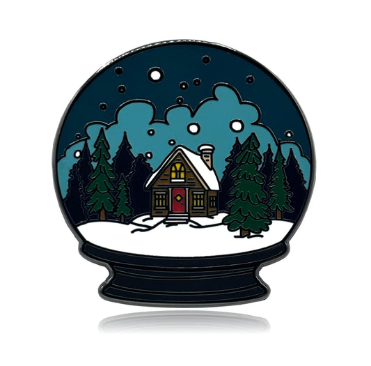 Winter Forest Scene Snow Globe Enamel Pin