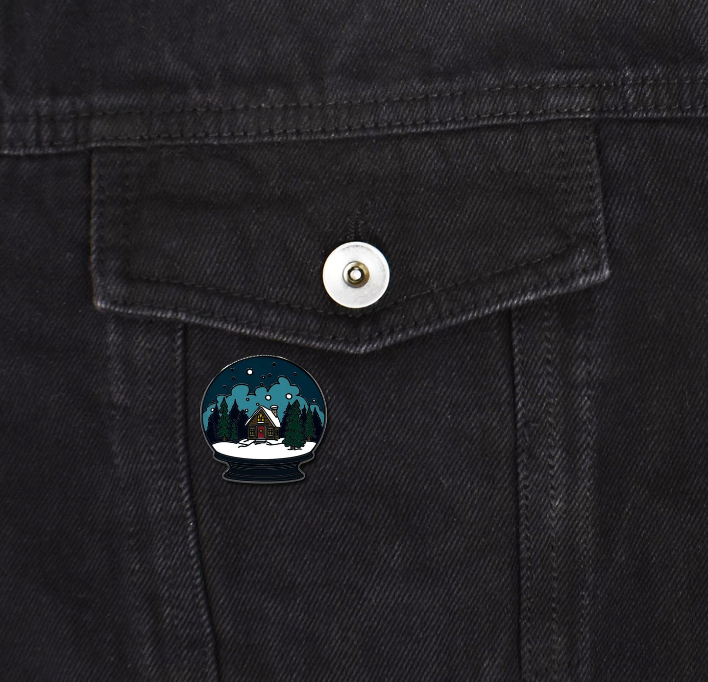 Winter Forest Scene Snow Globe Enamel Pin