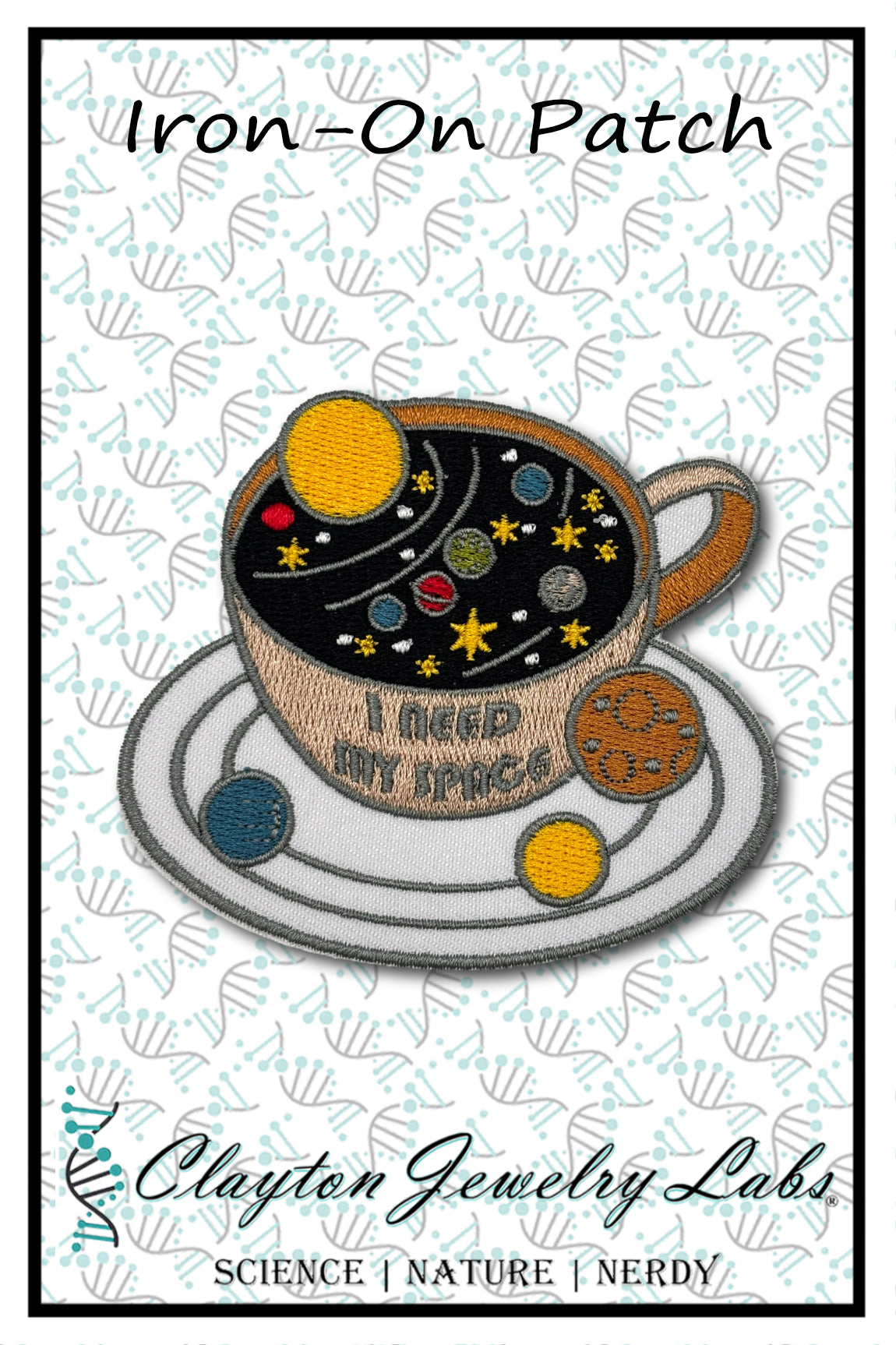 Space Coffee Mug Embroidered Iron-on Patch