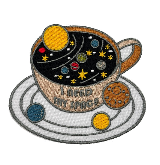 Space Coffee Mug Embroidered Iron-on Patch