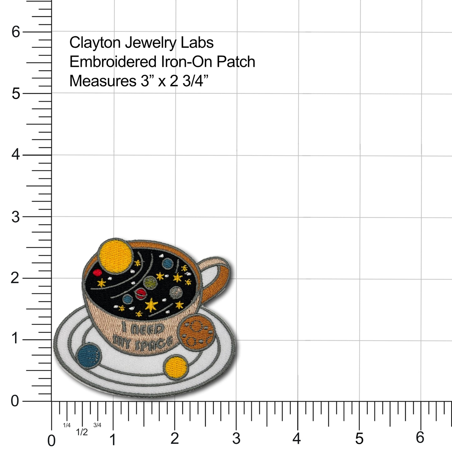 Space Coffee Mug Embroidered Iron-on Patch