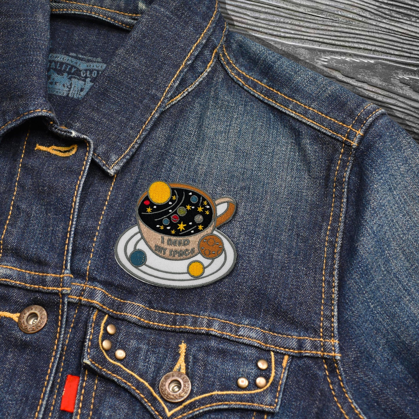 Space Coffee Mug Embroidered Iron-on Patch