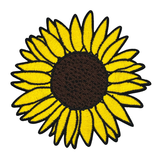 Sunflower patch with yellow petals and brown center on a white background