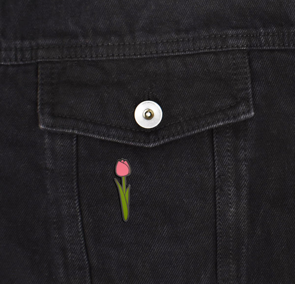 Tulip Flower with Stem Hard Enamel Pin