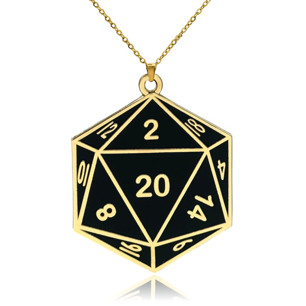 XL D20 Dice Double Sided Enamel Pendant Necklace | Clayton Jewelry Labs