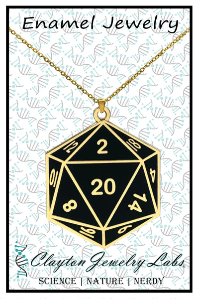 XL D20 Dice Double Sided Enamel Pendant Necklace | Clayton Jewelry Labs