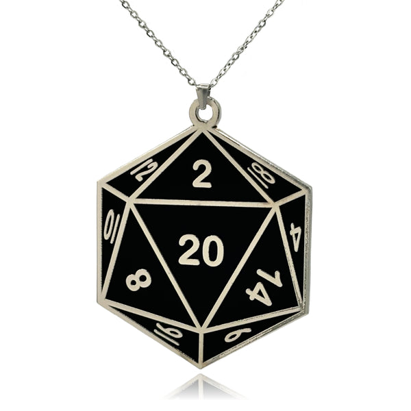 XL D20 Dice Double Sided Enamel Pendant Necklace | Clayton Jewelry Labs