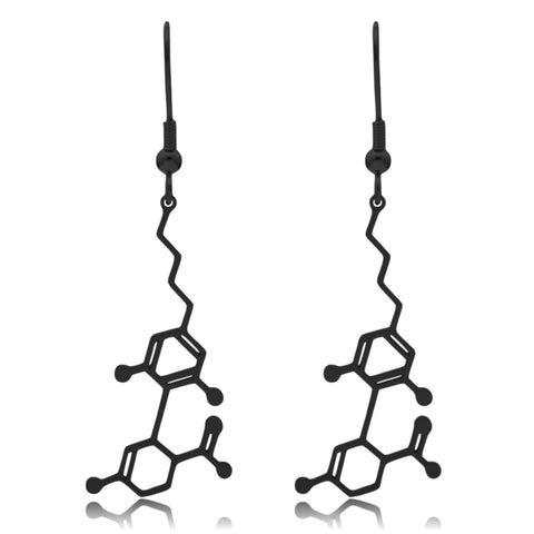 CBD Cannabidiol Molecule Stainless Steel Dangle Earrings