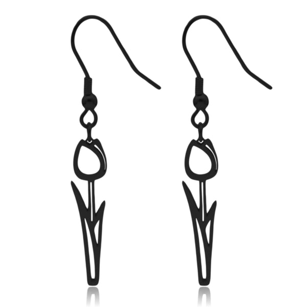 Tulip with Stem Stainless Steel Dangle Earrings