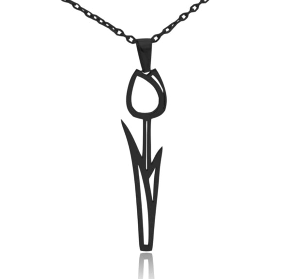 Tulip with Stem Stainless Steel Necklace