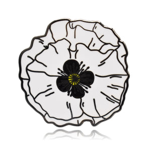 Black White Poppy Flower Hard Enamel Pin - Clayton Jewelry Labs