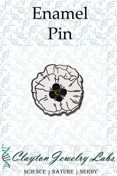 Black White Poppy Flower Hard Enamel Pin - Clayton Jewelry Labs