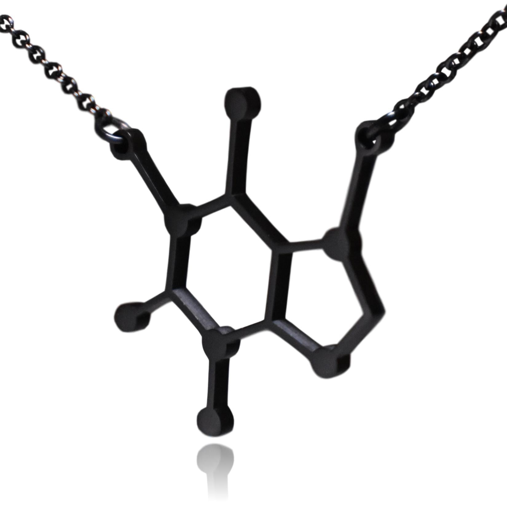 Black Stainless Steel Caffeine Molecule Necklace