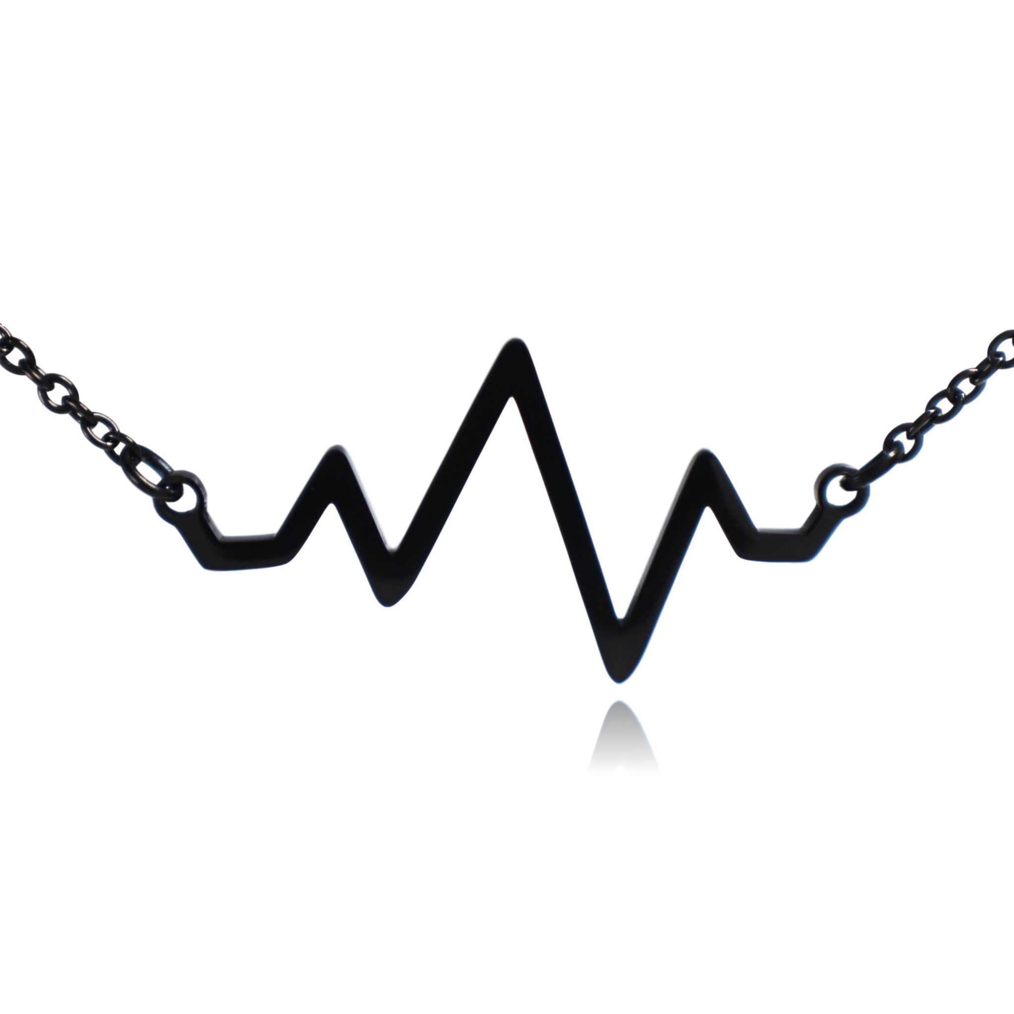 Black Heart Beat Pulse Stainless Steel Necklace