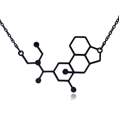 Black LSD Lysergic Acid Diethylamide Molecule Stainless Steel Necklace