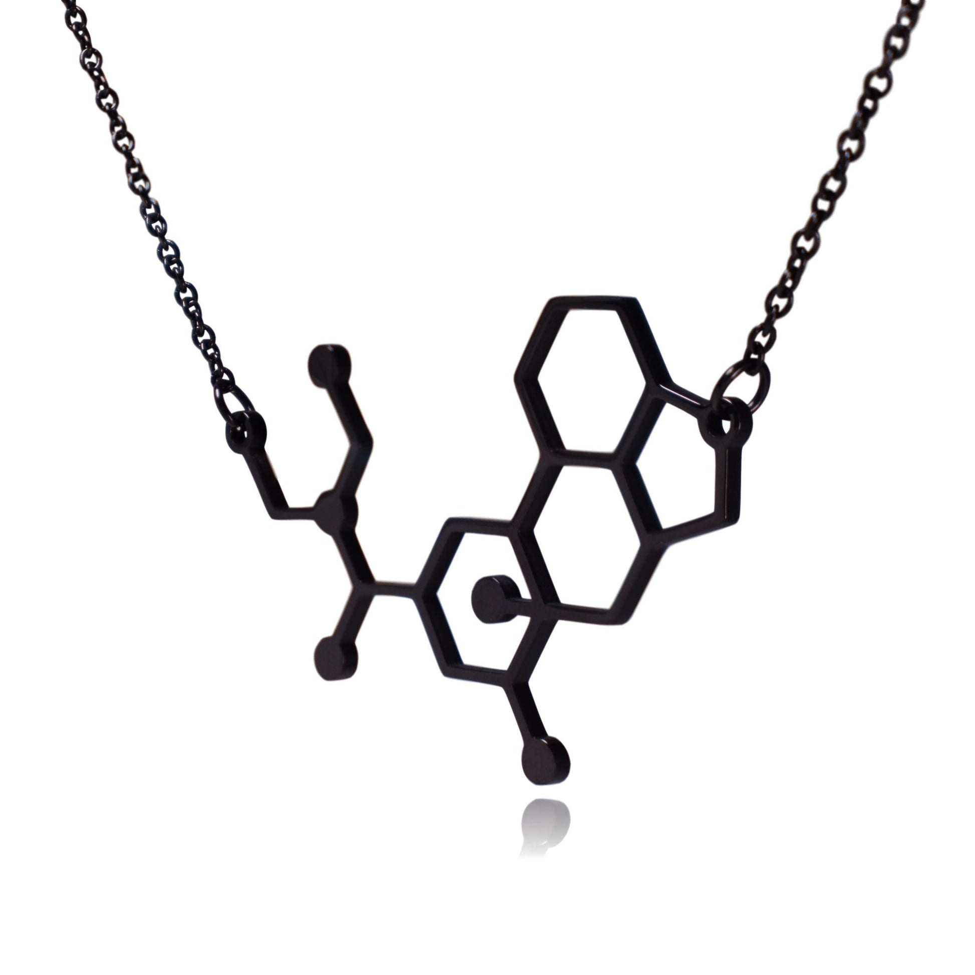 Black LSD Lysergic Acid Diethylamide Molecule Stainless Steel Necklace