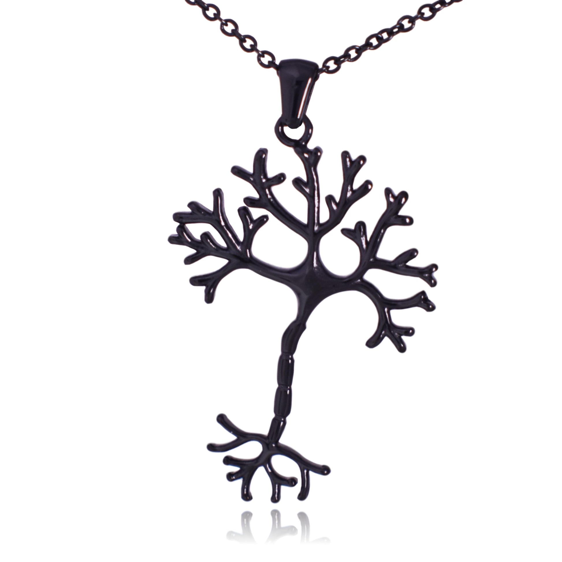 Black Nerve Cell Science Stainless Steel Pendant Necklace