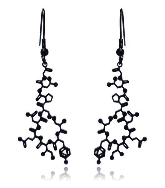 Black Oxytocin Molecule Stainless Steel Dangle Earrings