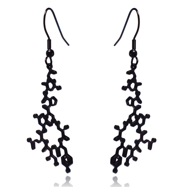 Black Oxytocin Molecule Stainless Steel Dangle Earrings