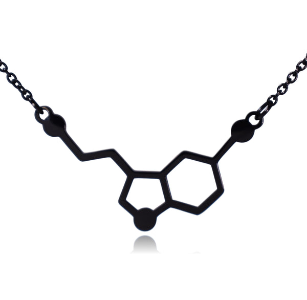 Black Serotonin Molecule Stainless Steel Necklace