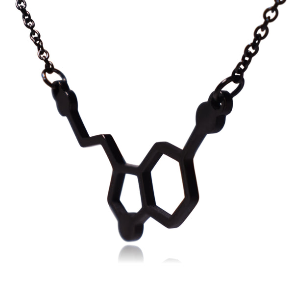 Black Serotonin Molecule Stainless Steel Necklace