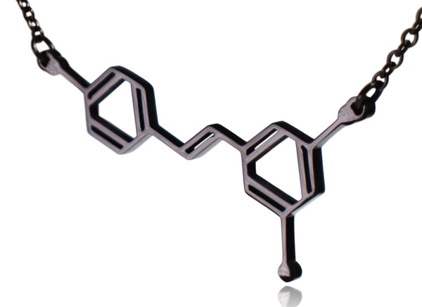 Black Wine Resveratrol Molecule Stainless Steel Necklace