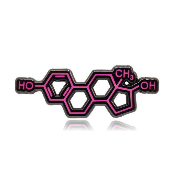 Black and Pink Estrogen Molecule Hard Enamel Pin - Clayton Jewelry Labs