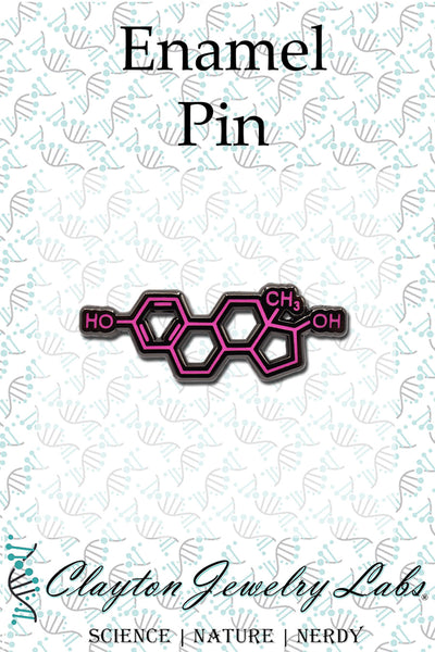 Black and Pink Estrogen Molecule Hard Enamel Pin - Clayton Jewelry Labs