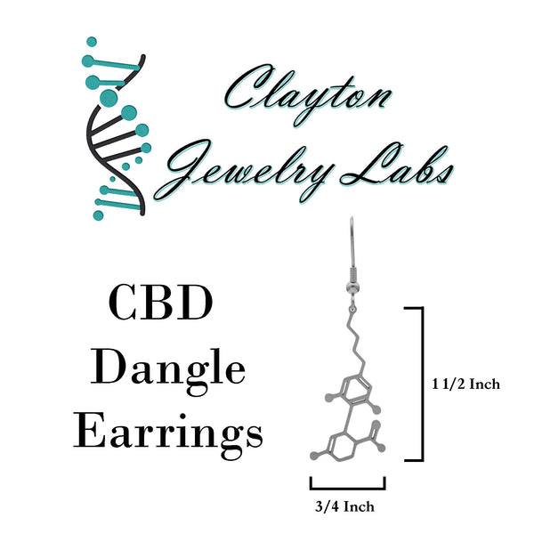 CBD Cannabidiol Molecule Stainless Steel Dangle Earrings