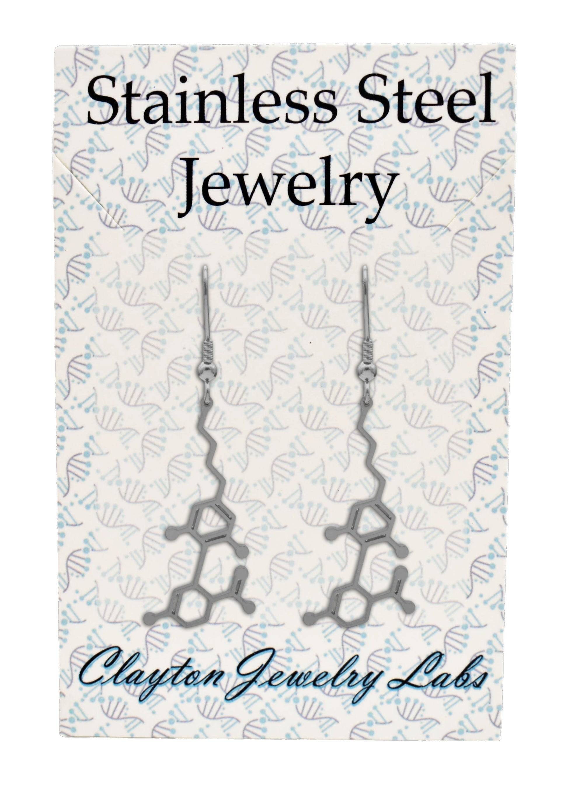 CBD Cannabidiol Molecule Stainless Steel Dangle Earrings