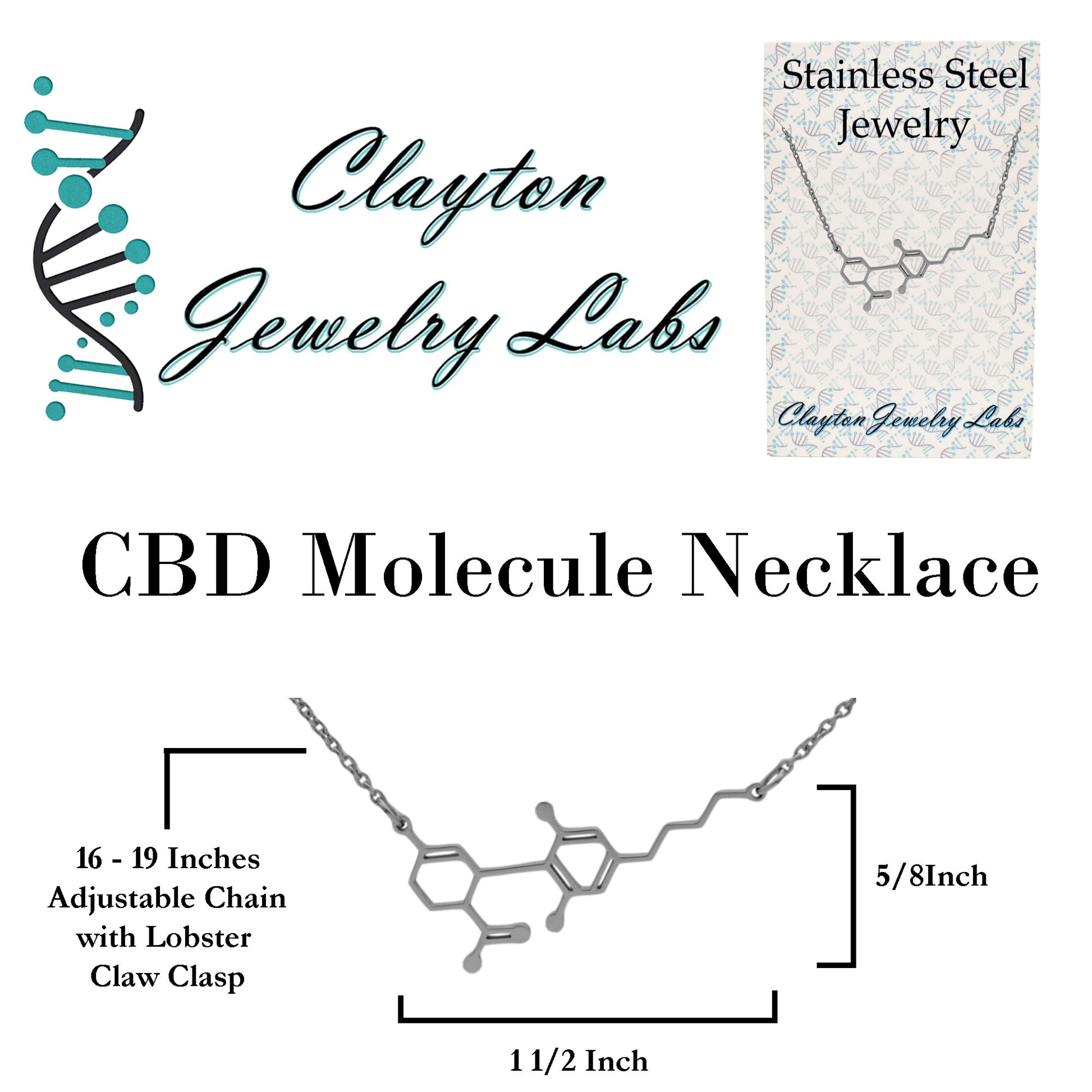 CBD Cannabidiol Molecule Stainless Steel Necklace