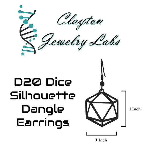 D20 Dice Silhouette Stainless Steel Dangle Earrings