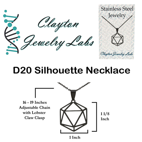 D20 Dice Silhouette Stainless Steel Necklace