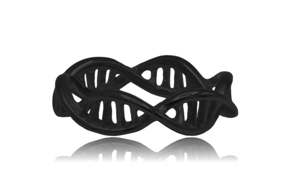Black DNA Double Helix Science Stainless Steel Ring