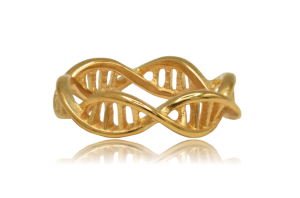Gold DNA Double Helix Science Stainless Steel Ring