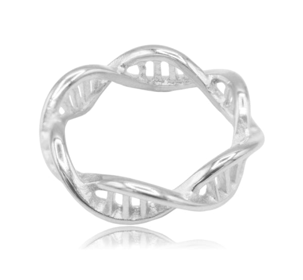 Silver DNA Double Helix Science Stainless Steel Ring