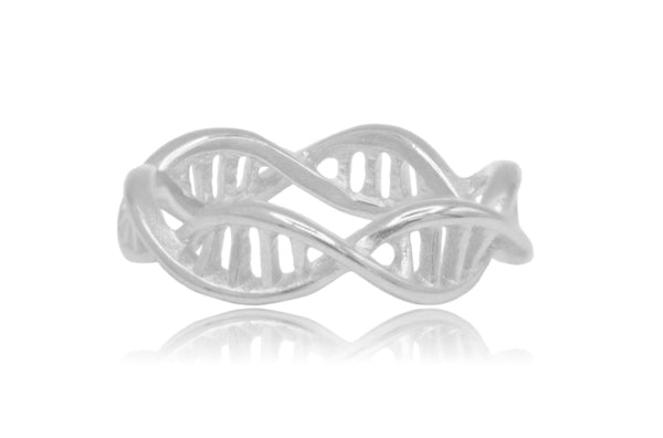 Silver DNA Double Helix Science Stainless Steel Ring