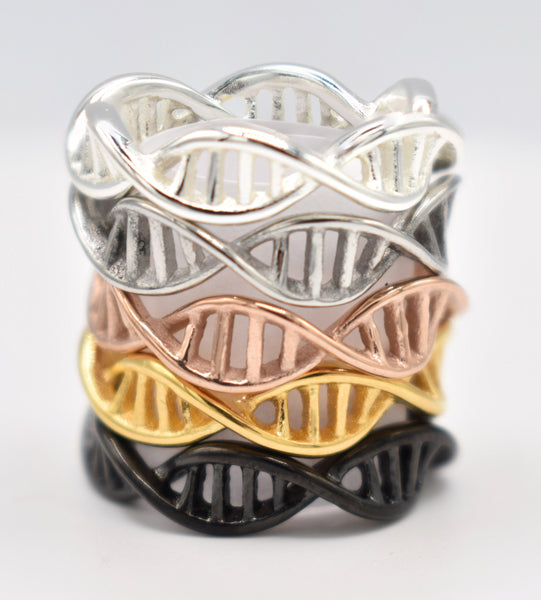 DNA Double Helix Science Stainless Steel Rings Stack