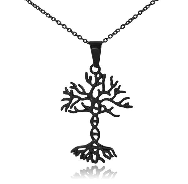 Black DNA Tree of Life Stainless Steel Pendant Necklace