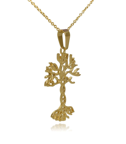 Gold DNA Tree of Life Stainless Steel Pendant Necklace